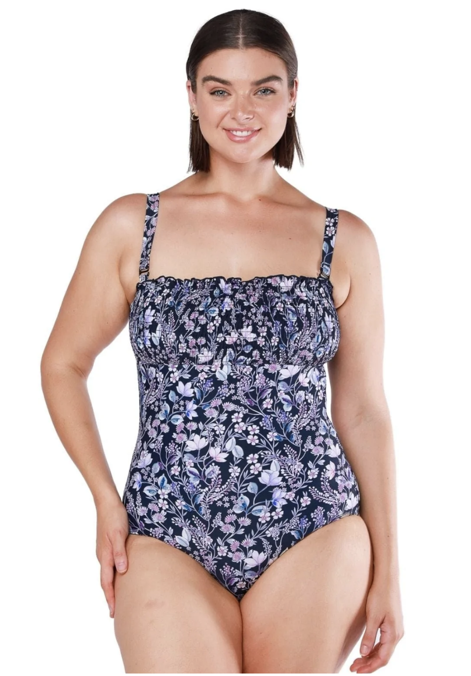 Navy Floral Shirred One Piece